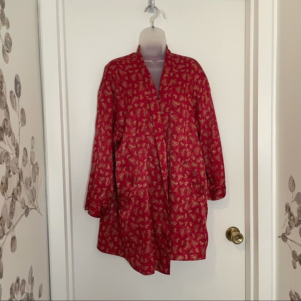 Vintage Victoria’s Secret Satin Feather Print Kimono Robe *no belt* Gold Label